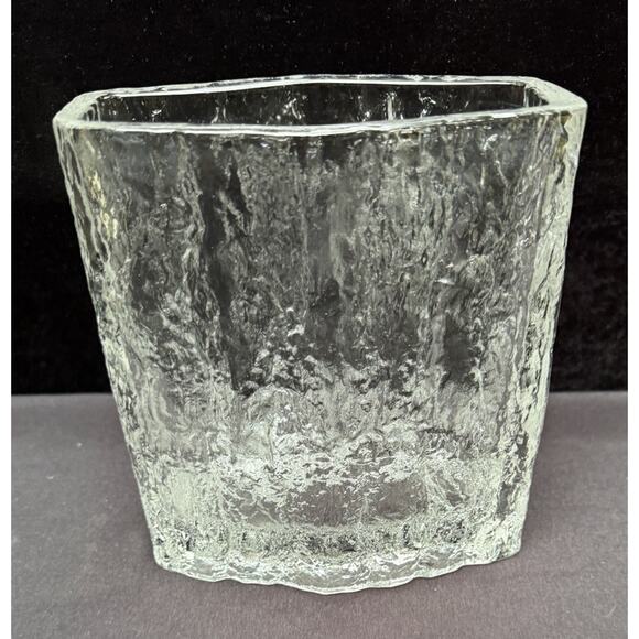 Hoya Crystal Frost Fire Ice Glass Vase Textured Clear Japan Vintage MCM Modern - Picture 10 of 12